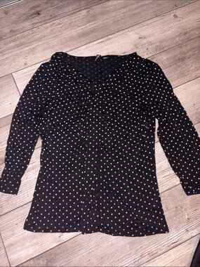 Relativity Polka Dot V-Neck Long Sleeve Dress Top